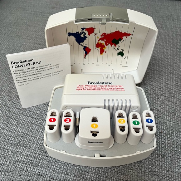 Brookstone Dual Wattage Converter Kit 50W/1800W Travel Voltage Adapter Plugs - Picture 9 of 11